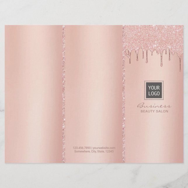 Rose Gold Dripping Beauty Salon Tri-Fold Bruchures (Vorderseite)