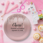 Rose Gold Dripping Glitzer 21. Geburtstag Pappteller (Party)