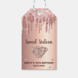 Rose Gold Dripping Glitzer & Diamond Sweet 16 Geschenkanhänger