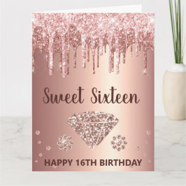 Rose Gold Dripping Glitzer & Diamond Sweet 16 Karte