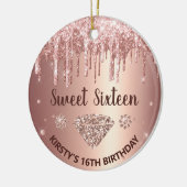 Rose Gold Dripping Glitzer & Diamond Sweet 16 Keramik Ornament (Links)