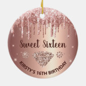 Rose Gold Dripping Glitzer & Diamond Sweet 16 Keramik Ornament (Hinten)