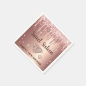 Rose Gold Dripping Glitzer & Diamond Sweet 16 Serviette (Ecke)