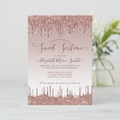 Rose Gold Dripping Glitzer Glam Sweet 16 Birthday Einladung (Stehend Vorderseite)