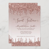 Rose Gold Dripping Glitzer Glam Sweet 16 Birthday Einladung (Vorne/Hinten)