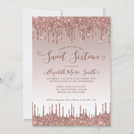 Rose Gold Dripping Glitzer Glam Sweet 16 Birthday Einladung