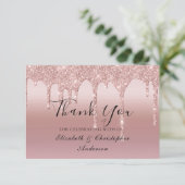 Rose Gold Dripping Glitzer Hochzeit Dankeschön Kar Dankeskarte (Stehend Vorderseite)