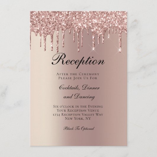 Rose Gold Dripping Glitzer Hochzeitsszension Begleitkarte (Vorderseite)