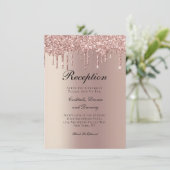 Rose Gold Dripping Glitzer Hochzeitsszension Begleitkarte (Stehend Vorderseite)