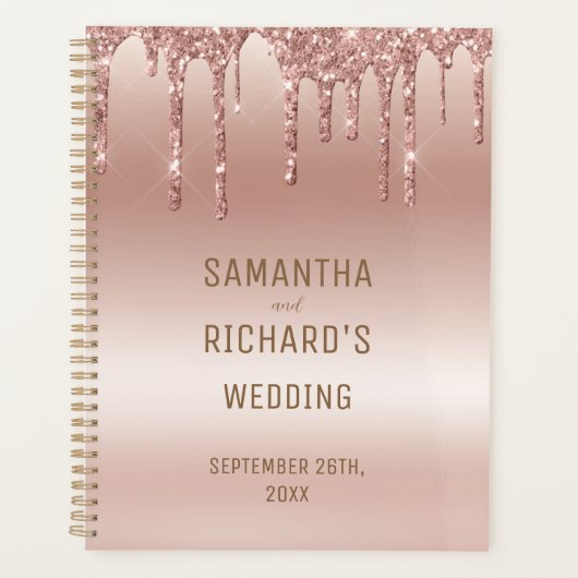 Rose Gold Dripping Glitzer Metallic Wedding Planer (Vorderseite)