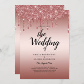 Rose Gold Dripping Glitzer Moderne Hochzeit Einlad Einladung (Vorne/Hinten)