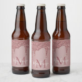 Rose Gold Dripping Glitzer Monogram Bierflaschenetikett (Flaschen)