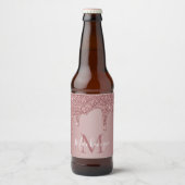 Rose Gold Dripping Glitzer Monogram Bierflaschenetikett (Vorderseite)