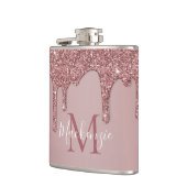 Rose Gold Dripping Glitzer Monogram Flachmann (Links)