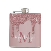 Rose Gold Dripping Glitzer Monogram Flachmann (Vorderseite)