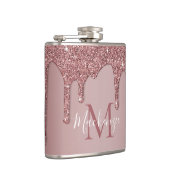 Rose Gold Dripping Glitzer Monogram Flachmann (Rechts)