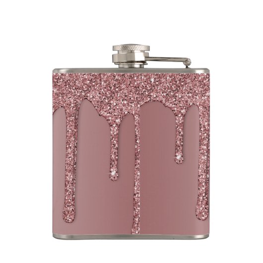 Rose Gold Dripping Glitzer Monogram Flachmann (Rückseite)