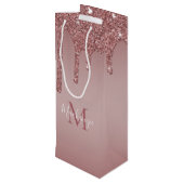 Rose Gold Dripping Glitzer Monogram Geschenktüte Für Weinflaschen (Rückseite Schrägansicht)