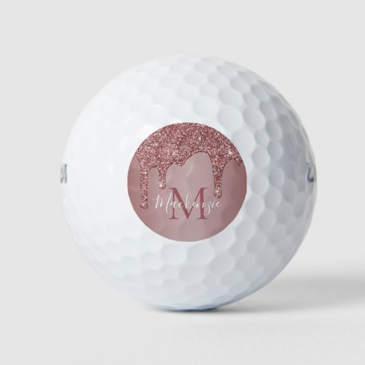 Rose Gold Dripping Glitzer Monogram Golfball (Vorderseite)