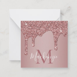 Rose Gold Dripping Glitzer Monogram Mitteilungskarte