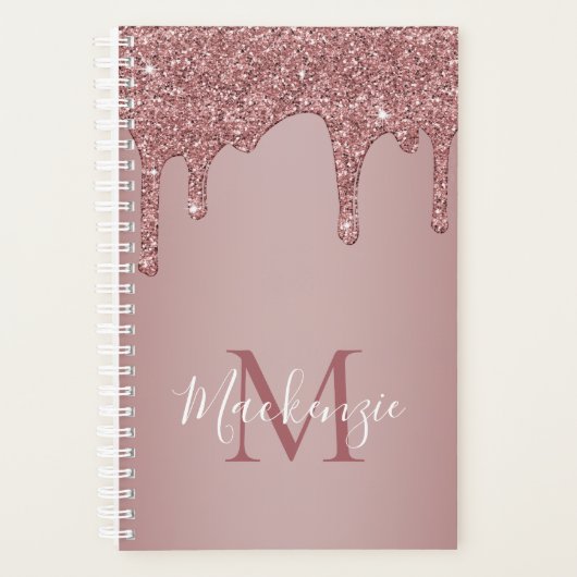 Rose Gold Dripping Glitzer Monogram Planer (Vorderseite)