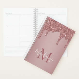 Rose Gold Dripping Glitzer Monogram Planer
