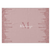 Rose Gold Dripping Glitzer Monogram Tischdecke (Vorderseite (Horizontal))