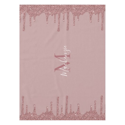 Rose Gold Dripping Glitzer Monogram Tischdecke (Vorderseite)