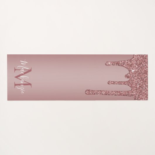 Rose Gold Dripping Glitzer Monogram Yogamatte (Rückseite (Horizontal))