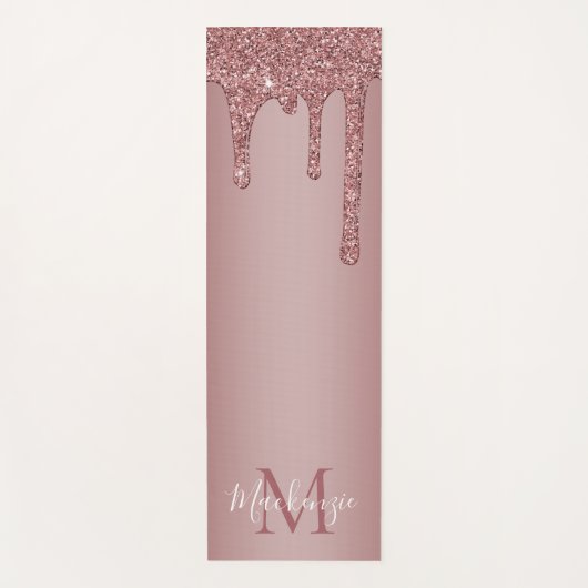 Rose Gold Dripping Glitzer Monogram Yogamatte (Vorderseite)