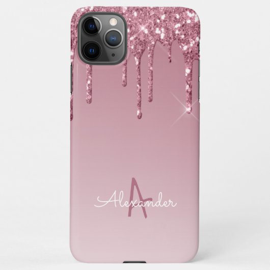 Rose Gold Dripping Glitzer Monogramm mit Namen iPhone Hülle (Rückseite)