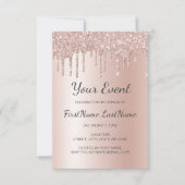 Rose Gold Dripping Glitzer Sweet 16 Brautparty Einladung (Vorderseite)