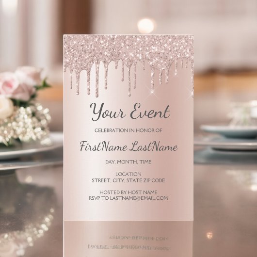 Rose Gold Dripping Glitzer Sweet 16 Brautparty Einladung