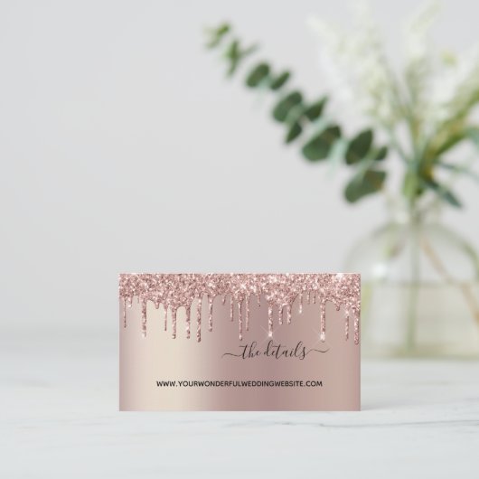 Rose Gold Dripping Glitzer Wedding Enclosure Card Begleitkarte (Stehend Vorderseite)
