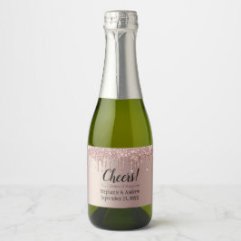 Rose Gold Dripping Glitzer Wedding Mini Schaumweinetikett