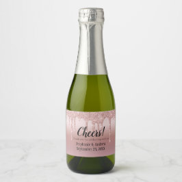 Rose Gold Dripping Glitzer Wedding Mini Schaumweinetikett