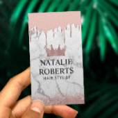 Rose Gold Dripping Hair Queen Salon Weißer Marmor Visitenkarte