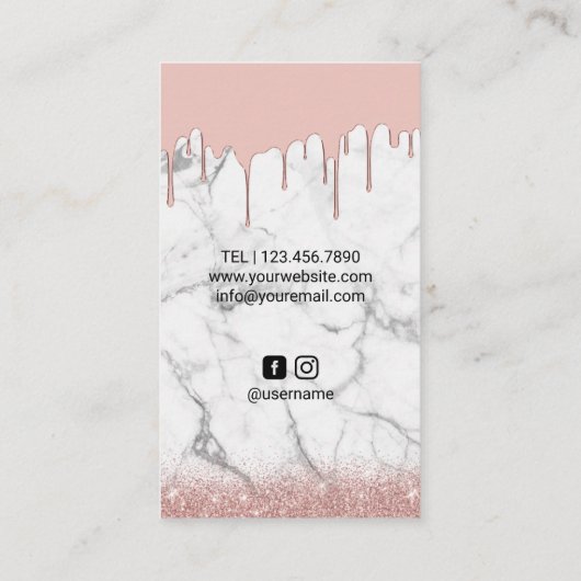 Rose Gold Dripping Hair Queen Salon Weißer Marmor Visitenkarte (Rückseite)
