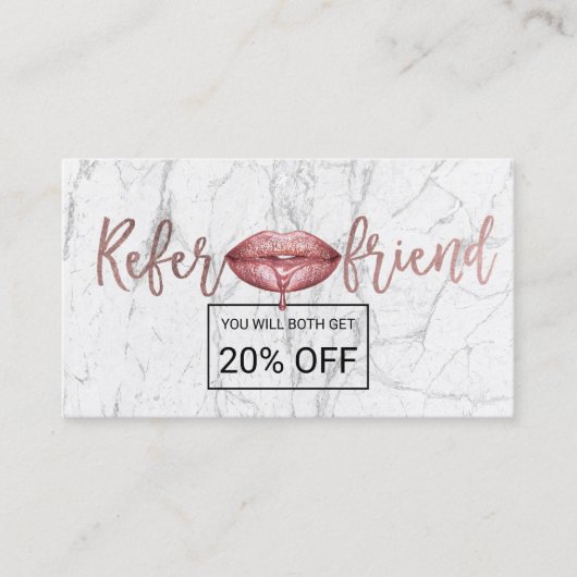 Rose Gold Dripping Lips Makeup Artist Referenz Empfehlungskarte (Vorderseite)