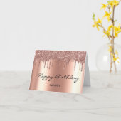 Rose Gold Drips Birthday  Karte (Gelbe Blume)