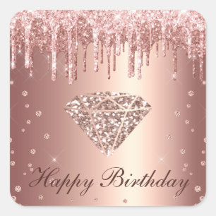 Rose Gold Driving Glitzer & Diamond Geburtstag Quadratischer Aufkleber
