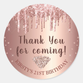 Rose Gold Driving Glitzer & Diamond Geburtstag Runder Aufkleber