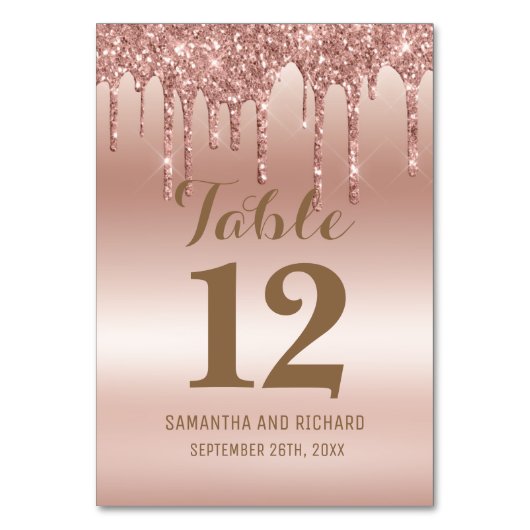 Rose Gold Driving Glitzer Metallic Shine Tischnummer (Vorderseite)