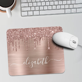 Rose Gold Driving Glitzer Monogram Mouse Pad Mousepad