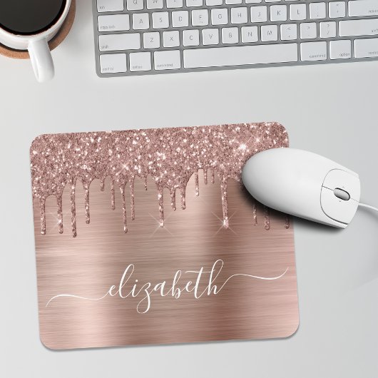 Rose Gold Driving Glitzer Monogram Mouse Pad Mousepad