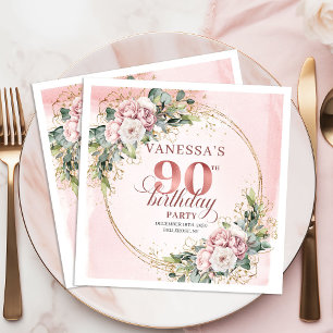 Rose Gold Dustiges Rosa Boho-Blumen 90. Geburtstag Serviette
