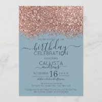 Rose Gold Dusty Blue Glitzer Confetti Geburtstag
