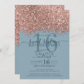 Rose Gold Dusty Blue Glitzer Confetti Sweet 16 Einladung (Vorne/Hinten)