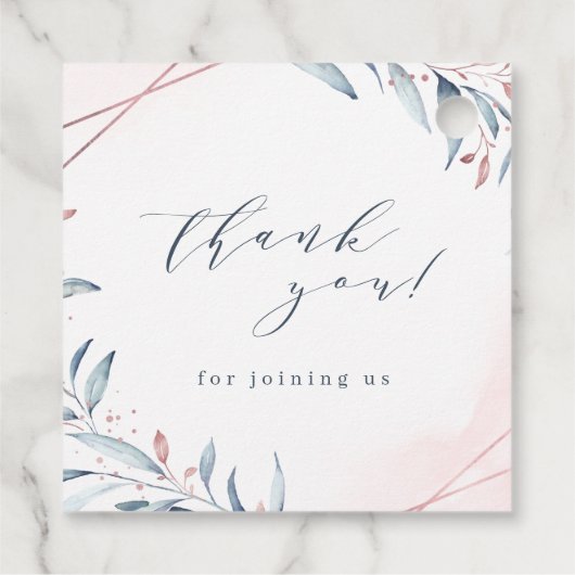 Rose Gold Dusty Blue Greenery Brautparty Geschenkanhänger (Rückseite)