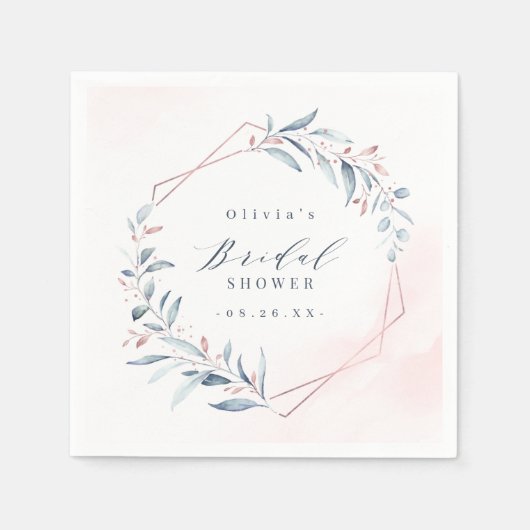 Rose Gold Dusty Blue Greenery Brautparty Serviette (Vorderseite)